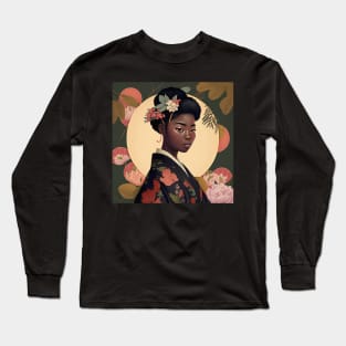 Black Asian Blasian Kimono Girl Afro Asian culture Long Sleeve T-Shirt